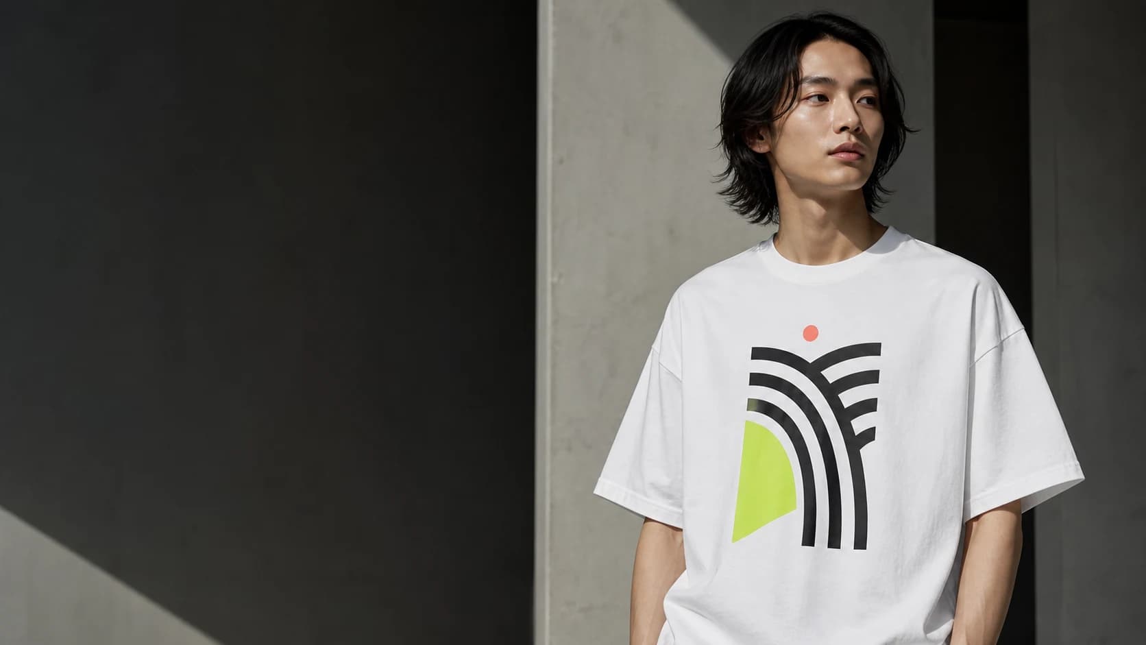Demo white T-shirt with an original geometric print for POD preparation